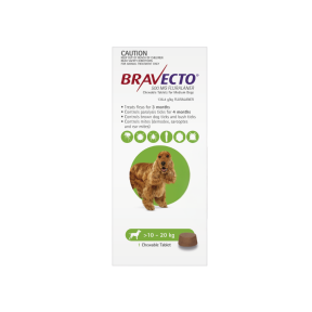 Bravecto Chewables Dog Medium 10-20kg Green Updated