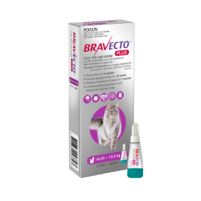 Bravecto Plus Cat 6.25-12.5kg Purple 1 Pack Short Expiry