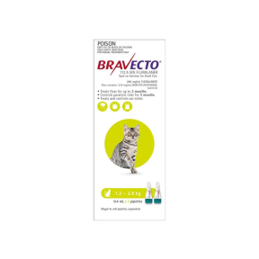 Bravecto Spot On for Cats 1.2 - 2.8kg Green 2 Pack Short Expiry