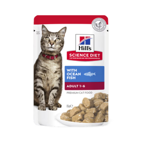 Hill's Science Diet Adult Optimal Care Ocean Fish Cat Food pouches 12 x 85g front