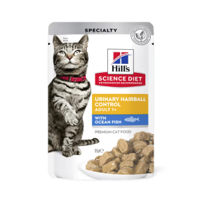 Hill's Science Diet Adult Urinary Hairball Control Ocean Fish Cat Food pouches 12 x 85g front