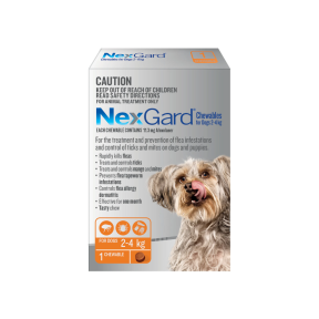 NexGard Chewables Dog Extra Small 2-4kg Orange 1 Pack Short Expiry