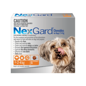 NexGard Chewables Dog Extra Small 2-4kg Orange 6 Pack Short Expiry
