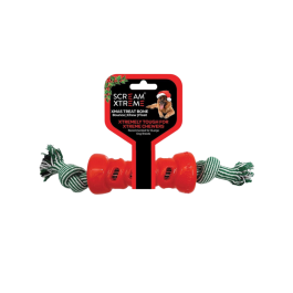 Scream Xtreme Christmas Treat Bone Red with Rope For Extra Large Dogs