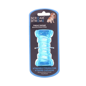 Scream Xtreme Treat Bone Dog Toy Loud Blue Front