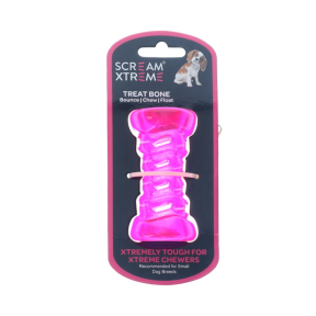 Scream Xtreme Treat Bone Dog Toy Loud Pink Front