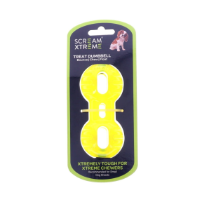 Scream Xtreme Treat Dumbbell Dog Toy Loud Green Front