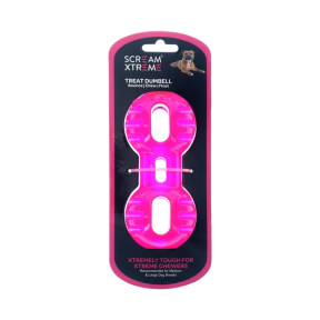Scream Xtreme Treat Dumbbell Dog Toy Loud Pink Front