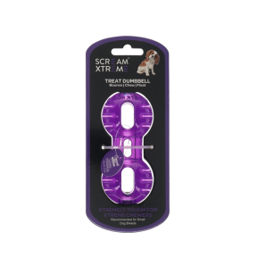 Scream Xtreme Treat Dumbbell Dog Toy Loud Purple Front
