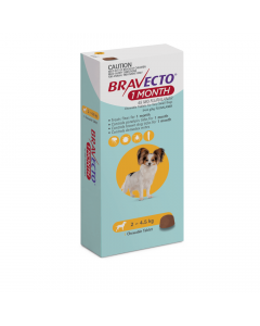 Bravecto 1 Month Very Small Dogs 2-4.5kg Yellow 1 Pack