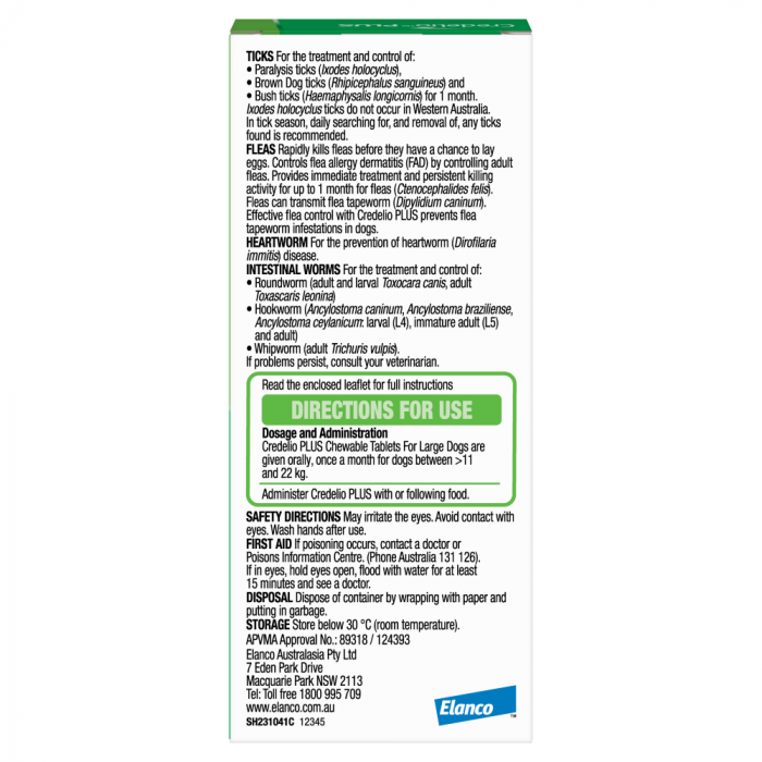 Credelio Plus Chewables For Large Dogs 11 22kg VetProductsDirect