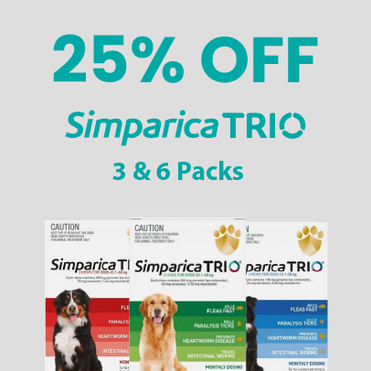25% off Simparica Trio 3 & 6 Packs